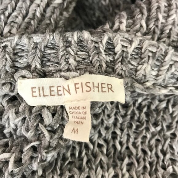 EILEEN Fisher Grey & White Loose  Knit Sweater With Two Front Pockets Size M - Picture 6 of 7